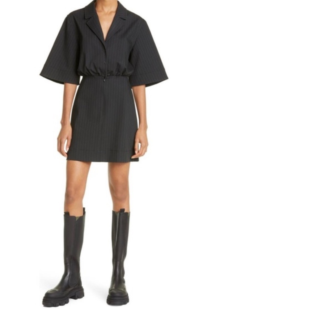 NWT GANNI +NET SUSTAIN pinstriped recycled-twill mini dress size 36 (small) - Picture 2 of 7